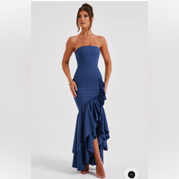 BABYBOO ANGELINA MAXI DRESS NAVY BLUE SMALL OFF SHOULDERS - Picture 2 of 7